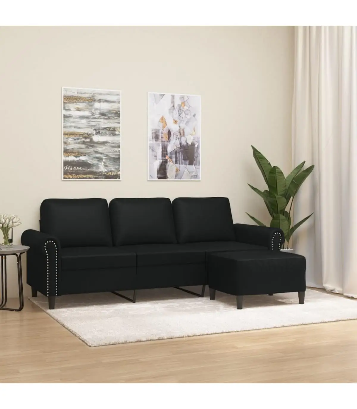 3 seater sofa sofas with black synthetic leather stool 180 cm