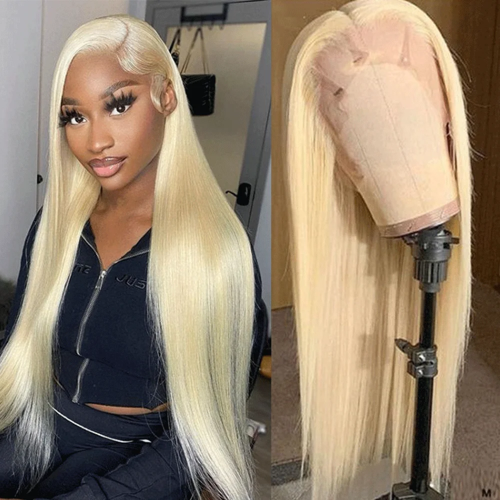 

613 Straight Lace Frontal human hair Wig 10-28 inches Pre -plucked bleached knot HD transparent Blonde Lace Closure Wig