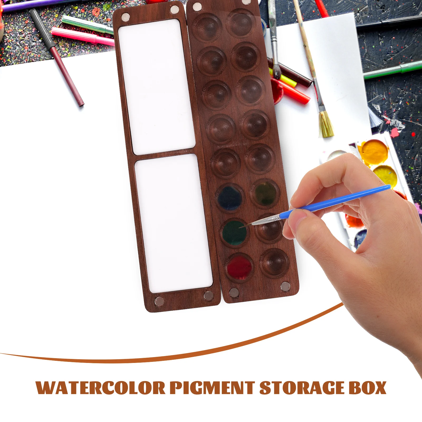 Wooden Palette Painting Case Watercolor with Lid Compartments Holder Pigment Mixing