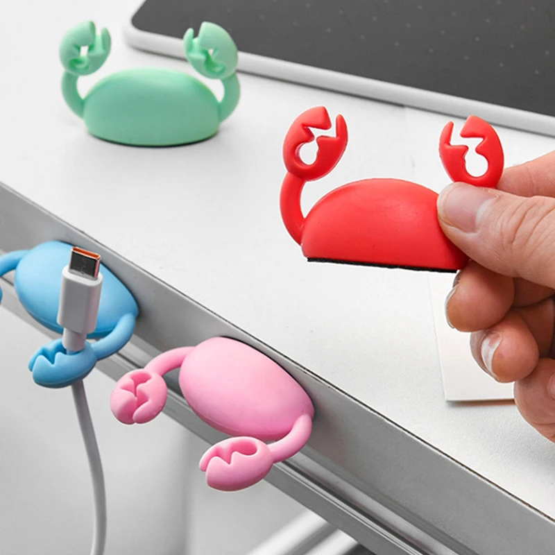 Cute Crab Cable Organizer Clip for Data Cable Stand Mobile Phone Charging Self-Adhesive Wire Tidy Holder for Desk