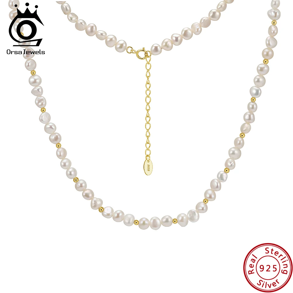 

ORSA JEWELS S925 Серебряное нерегулярное жемчужное ожерелье в стиле барокко, колье ручной работы с пресноводным жемчугом и бисером, ожерелья, подарок на день рождения GPN94