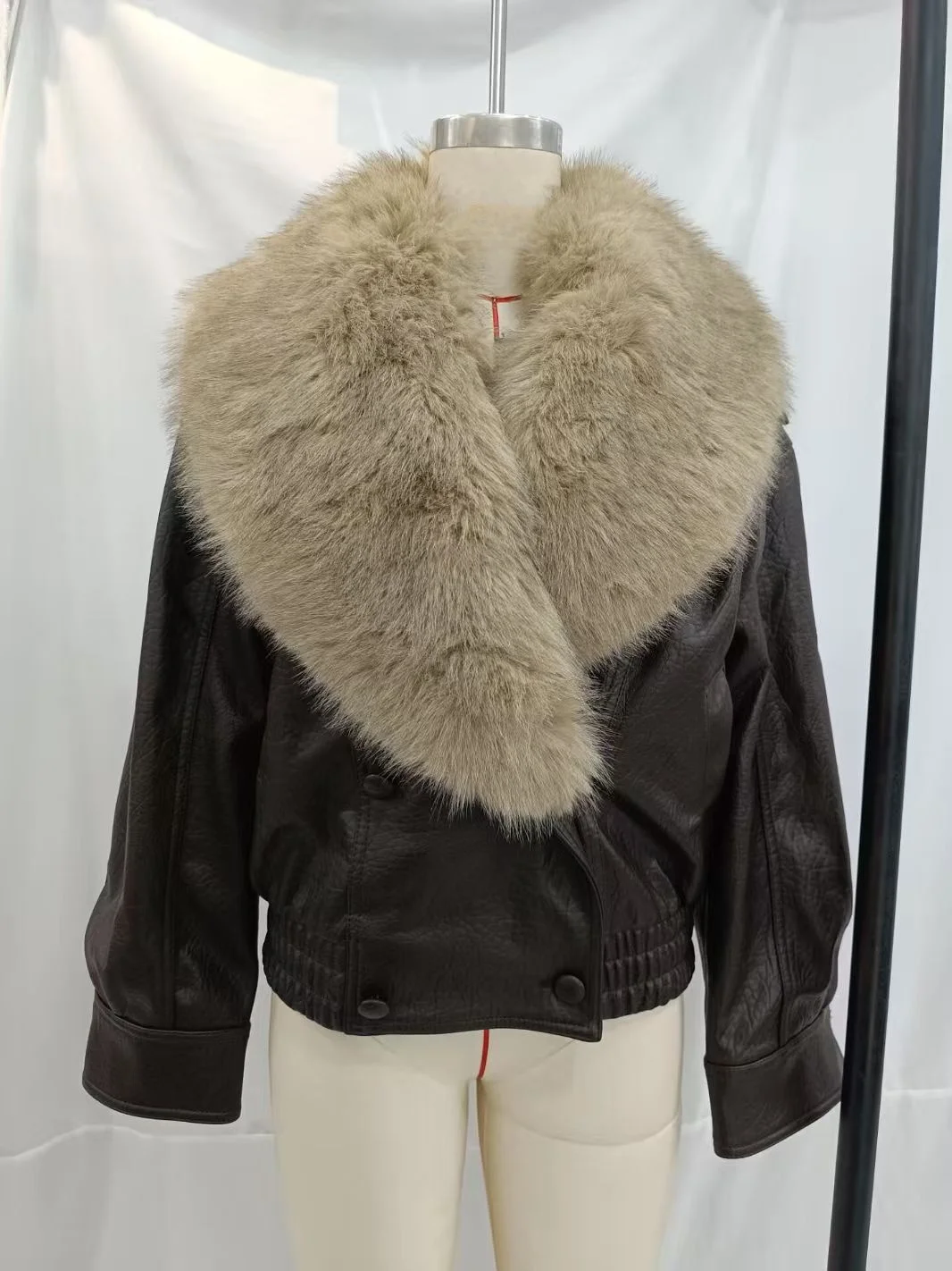 

Faionable PU Leather Jaet Women's Coat Detachable Fur Collar High-End Sensation Autumn Winter New Sle 434853