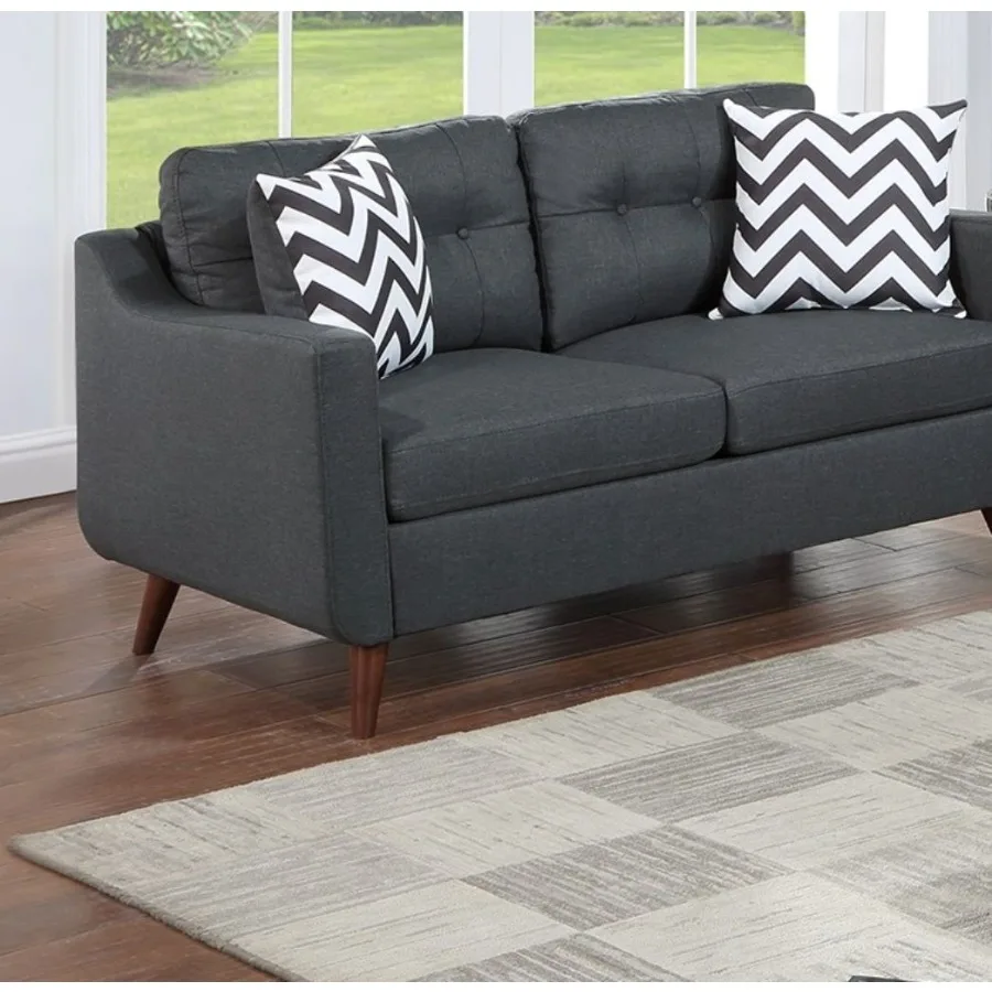 โซฟาเลิฟซีททันสมัยแสนสบาย พร้อมหมอนอิง 2 ชิ้น ชุดโซฟาสีดำ ผ้าโพลีไฟเบอร์ โซฟาบุผ้าแบบมีกระดุม สำหรับห้องนั่งเล่น