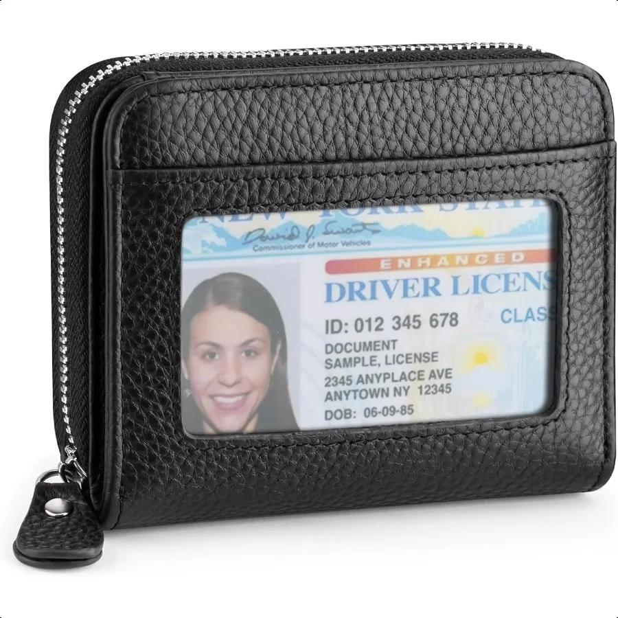 

Маленький кошелек для женщин из натуральной кожи с RFID-блокировкой, держатель для кредитных карт, тонкий компактный кошелек для монет, женские кошельки с окошком для удостоверения личности