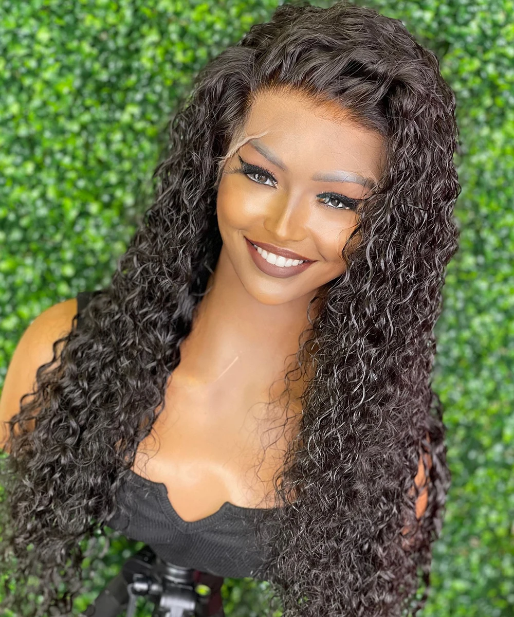 

Natural Black Soft Preplucked 26Inch Long 180Density Lace Front Wigs For Women Kinky Curly With Baby Hair Glueless Good Texture