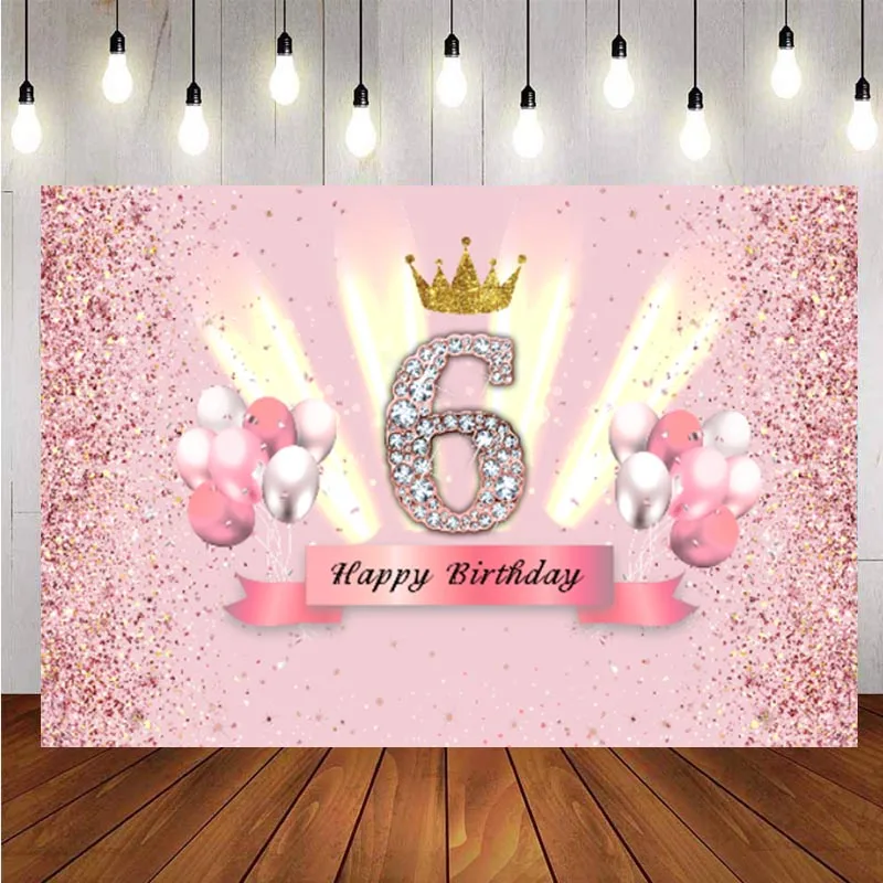 

Sweet Pink 6th Backdrop Baby Shower Girls Sixth Birthday Papty Shiny Customized Photography Background Photo Studio Banner