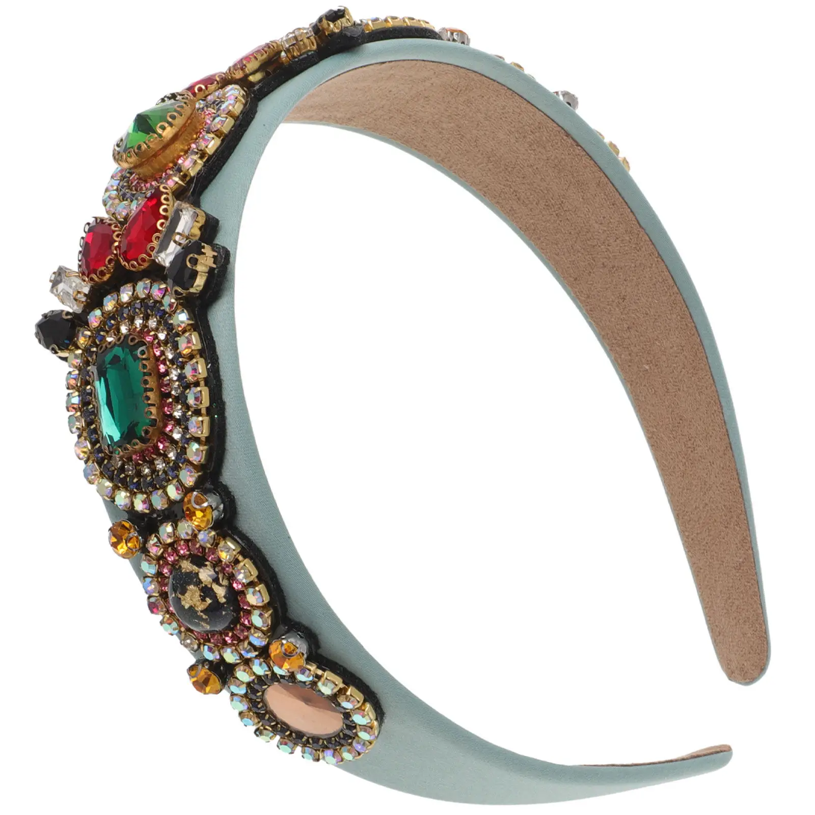 1Pcs Vintage Rhinestone Hoop Wide Fashion Headband Women Elegant Daily Party Wear Gift Exquisite Design Green