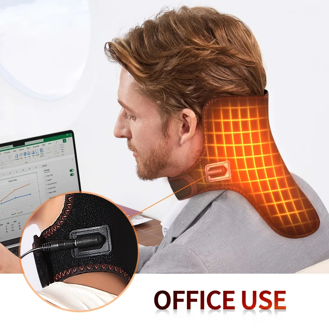 USB Adjustable Neck Heating Support Pad Portable Thermal Wrap for Men Women Home Use for Friends Family Power Bank Not Included
