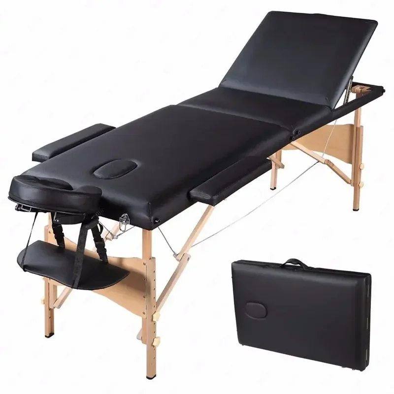 

Manufacturer wholesale wooden 3 folding massage table and portable beauty massage bed
