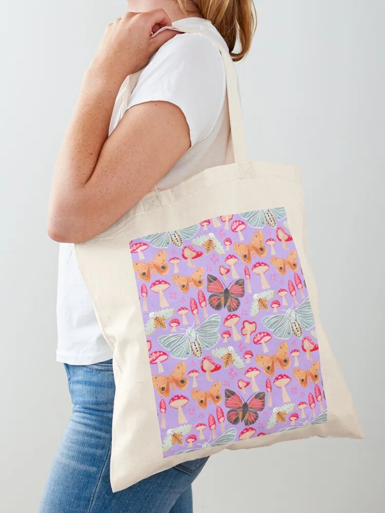

Mushrooms and moths purple Tote Bag hand bag ladies cloth bag woman Woman shopper hand