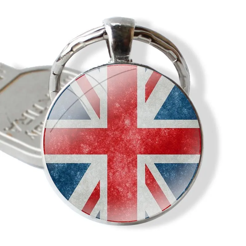 Llavero colgante de Metal de vidrio para hombres y mujeres, accesorios de llavero clásicos, regalos de joyería, bandera británica