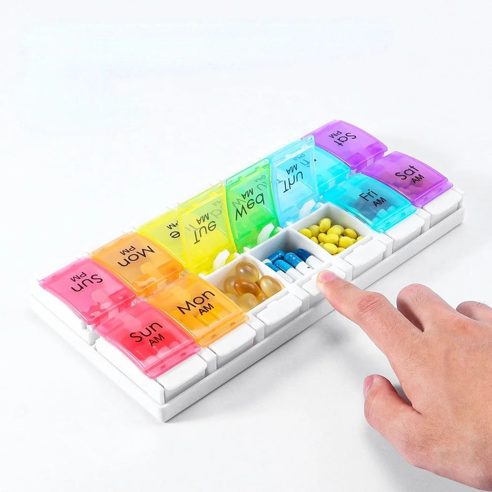 

Новый Портативный Органайзер для Таблеток Премиум-класса: Большая Еженедельная Коробка на 7 Дней, 14 Отделений для Лекарств, Витаминов, Добавок, Рыбьего Жира