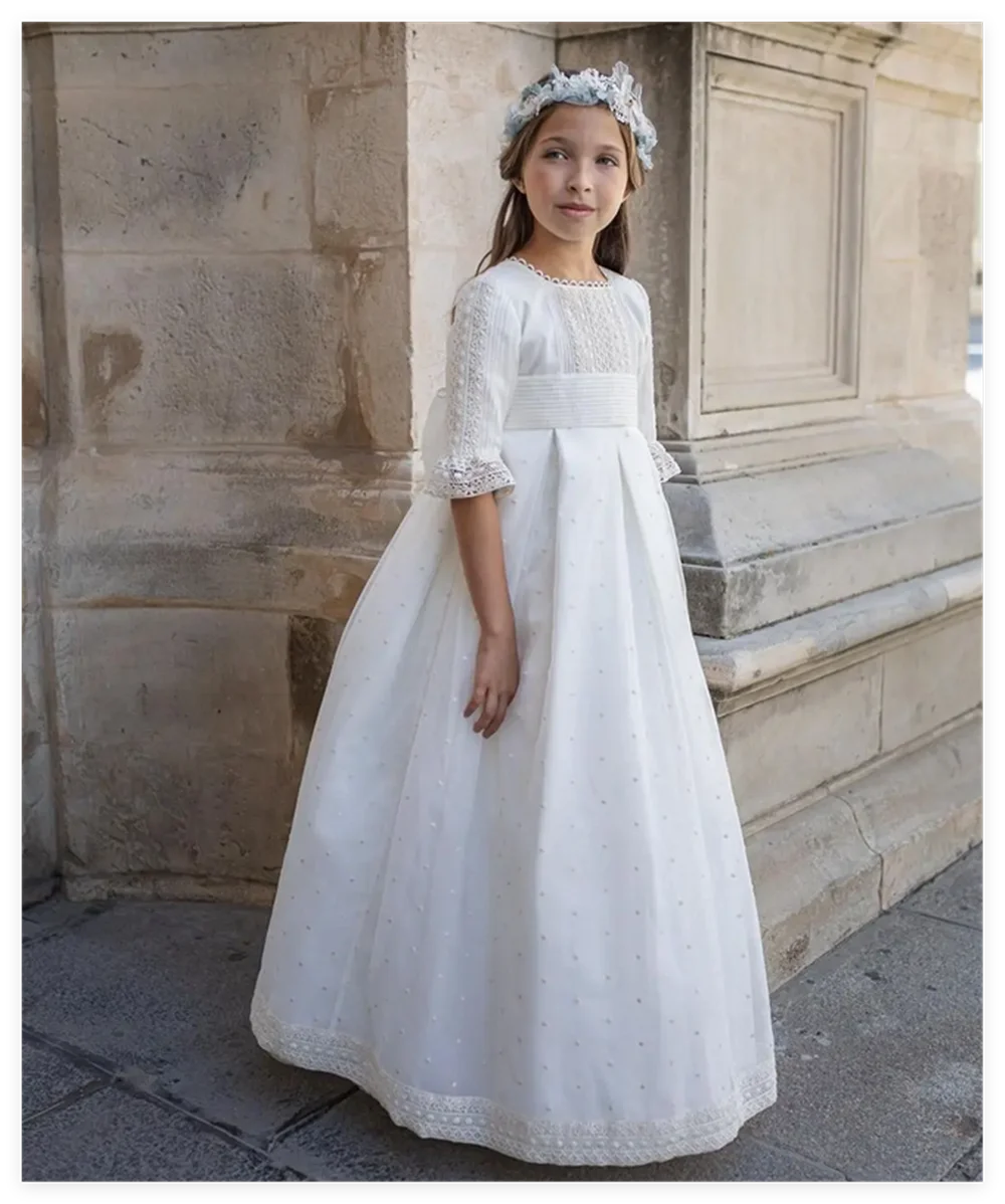 Communion Girl White Dress Vintage Princess Lace Ribbon Belt A Line Cotton Gown Bridemini Bridesmaid Wedding Party