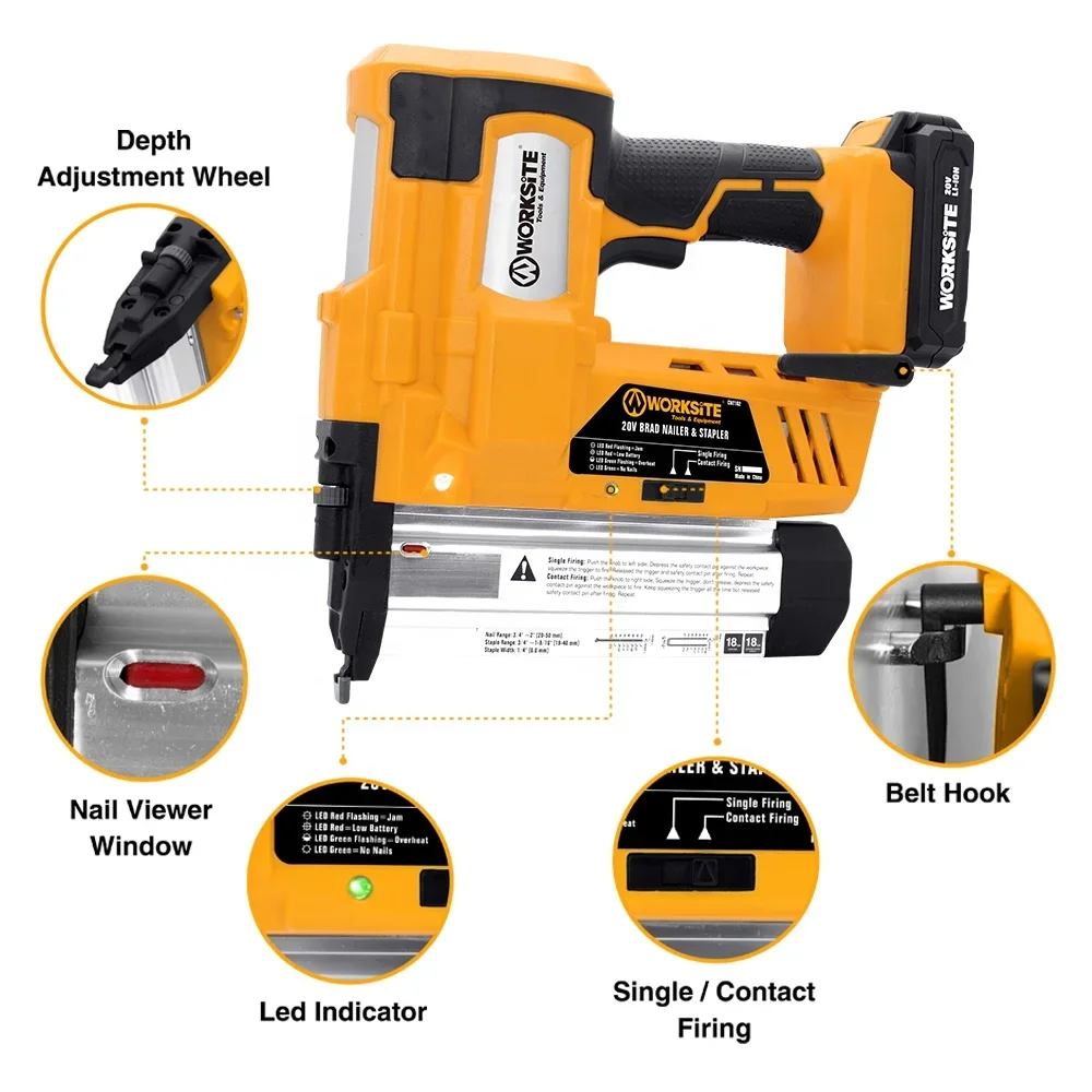 Original brand newWOR·KSITE Customized 2-In-1 Cordless Nail Gun 18 Gauge Flooring Roofing Framing 20V Battery Power Portable  Br