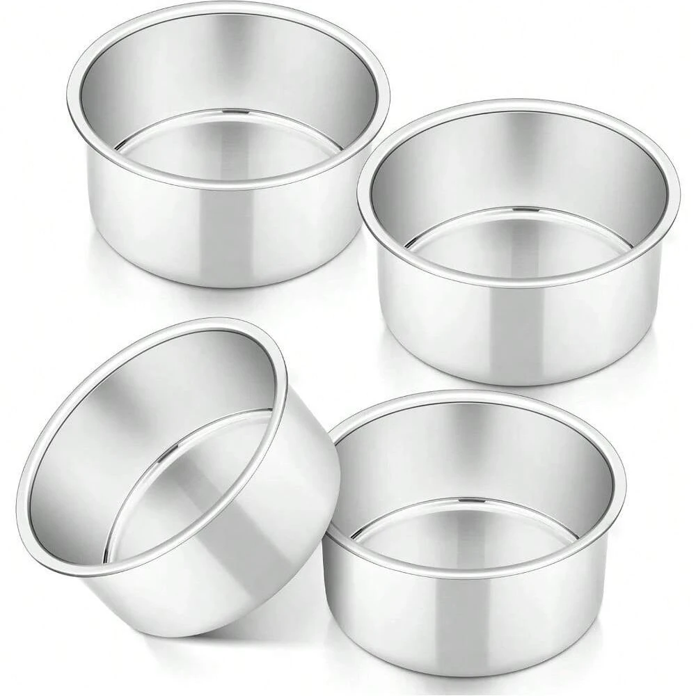 4PCS Small Aluminum Cake Pan 4 Inch Solid Baking Mold Easy Clean Round Baking Tins Bakeware for Mini Pizza