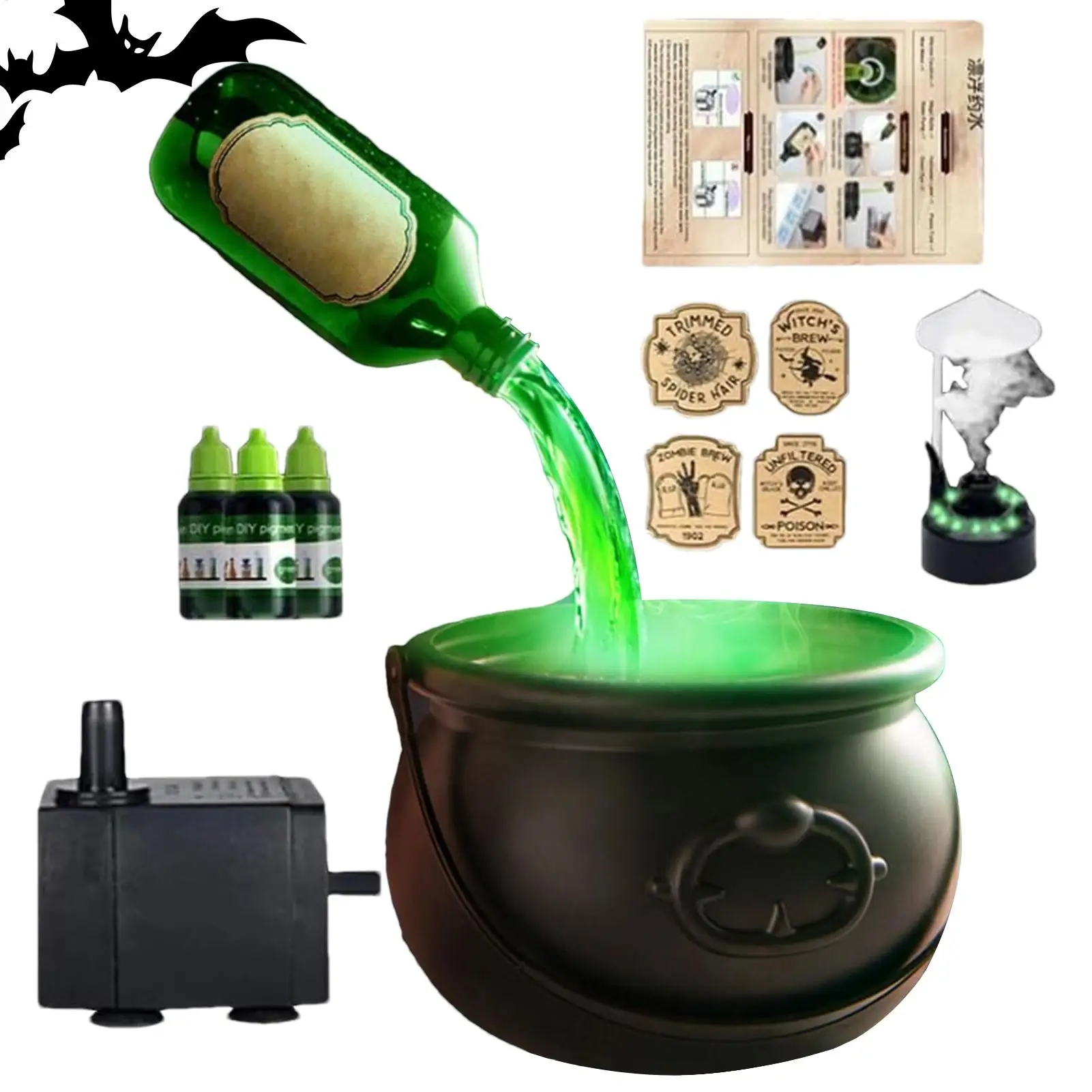 

Halloween Witch Cauldron Candy Bucket Party Haunted House Trick or Treat Festive Decoration Prop with Handle for Porch Yard Lawn