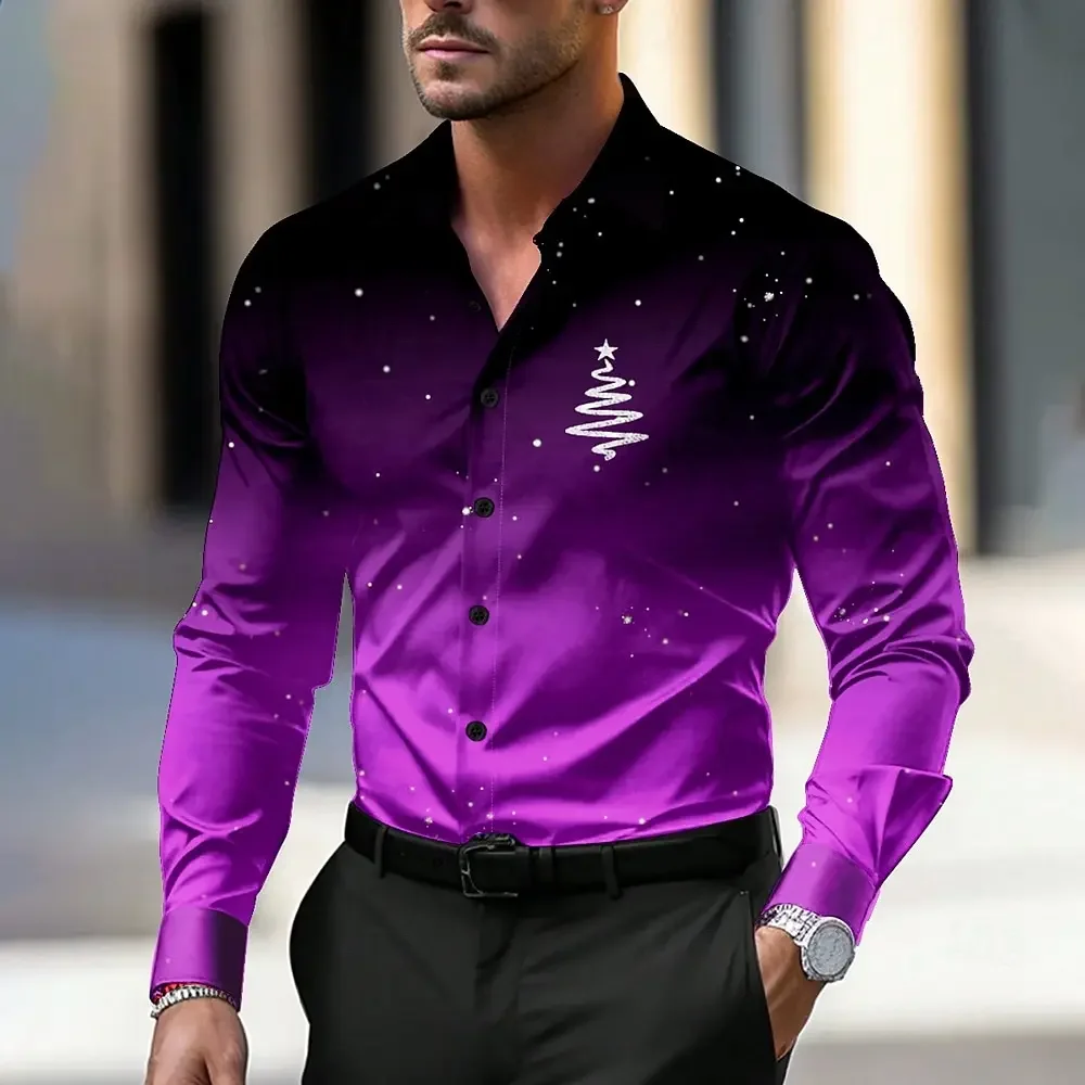 2025 Christmas fashion shirt party casual outdoor comfortable suitable lapel button long sleeve shirt party new style S-6XL