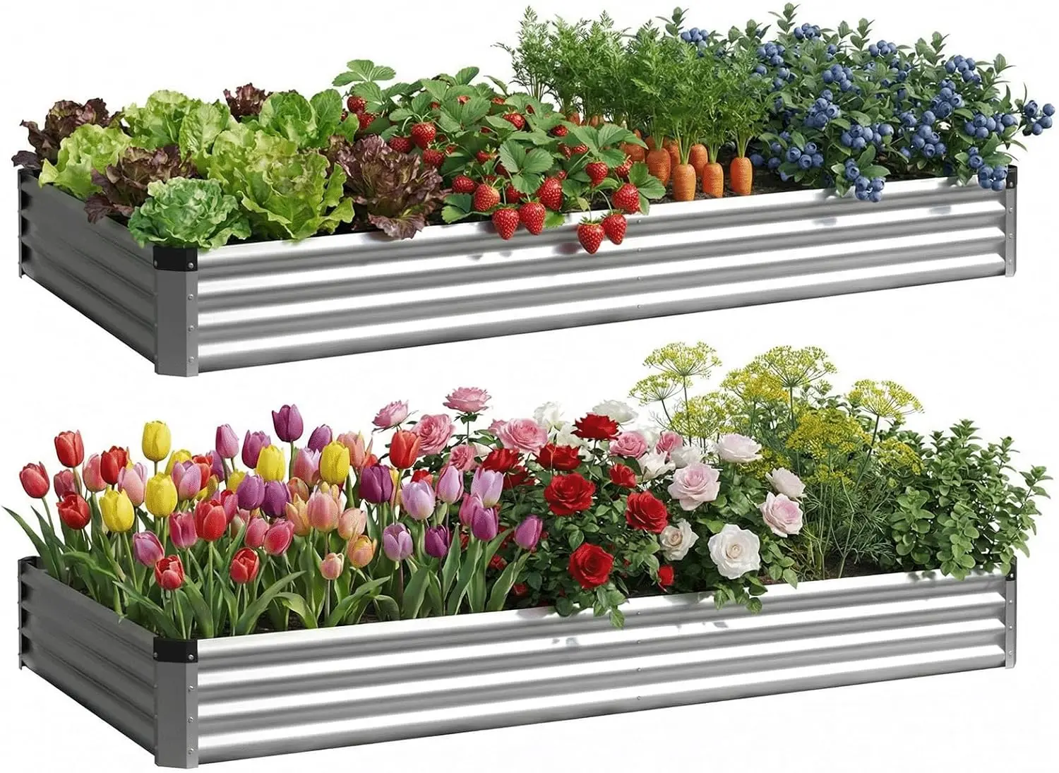 Outdoor Silver Rectangle Metal Raised Garden Bed Kit for Outdoor Plants, Flower, Vegetables, Fruit, Herbs