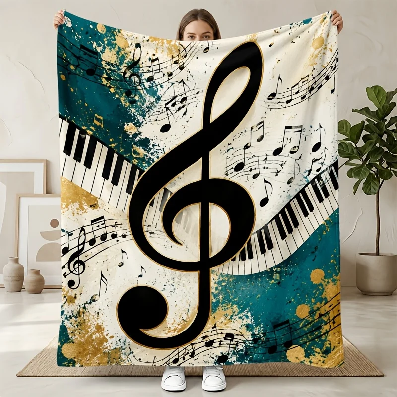 Vintage Treble Clef Piano Note Throw Blanket for All Indoor Space Sofa Bedroom Office Birthday Music Art Theme Party Gift