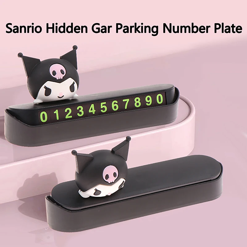 Sanrio Car Parking Sign Hidden Temporary License Plate Cute Hello Kitty Kuromi Melody Phone Number Plate Car Interior