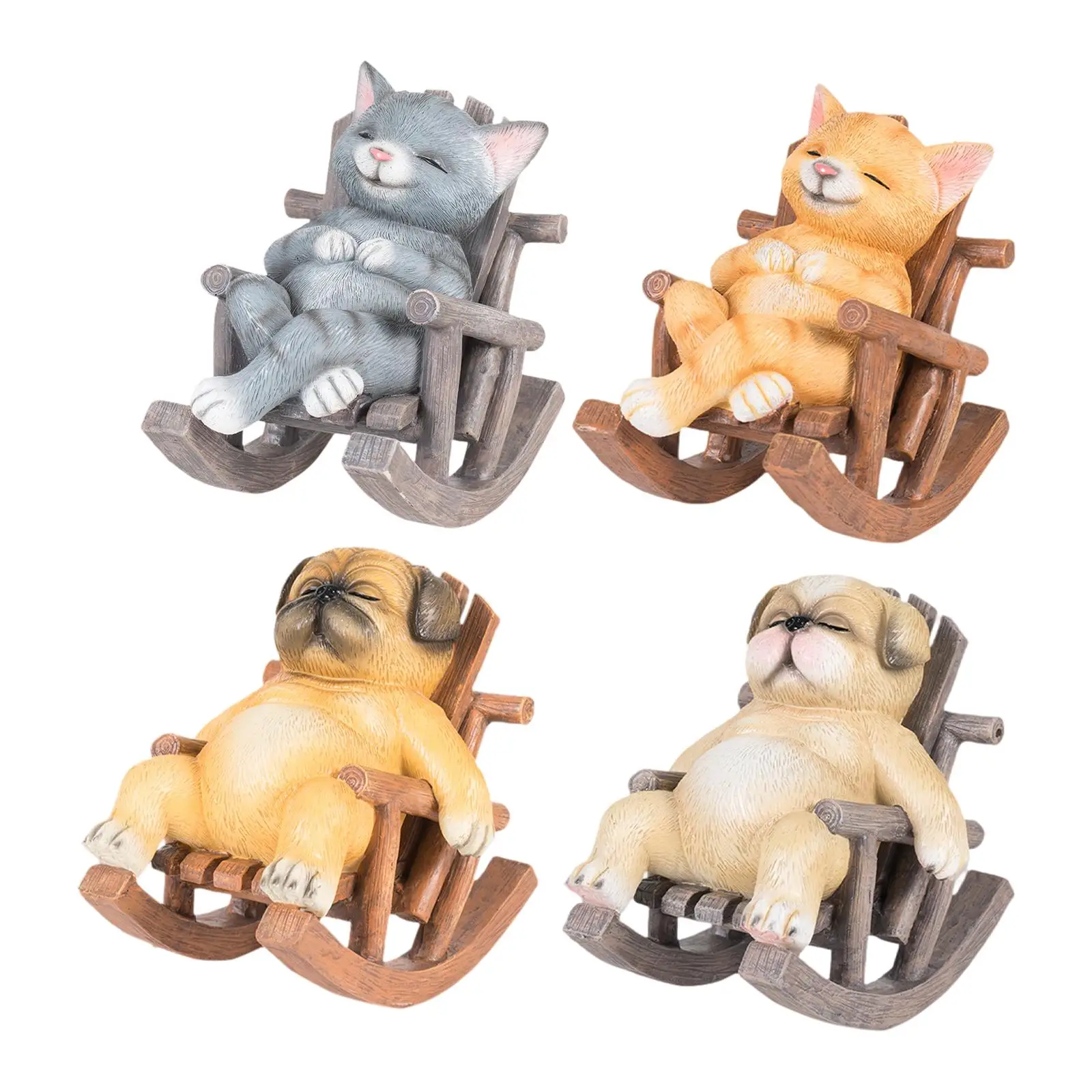 Rocking Chair Animal Statue Decorative Art Craft Desktop Ornament Miniature Figurine for Office Home Bedroom Living Room Shelf