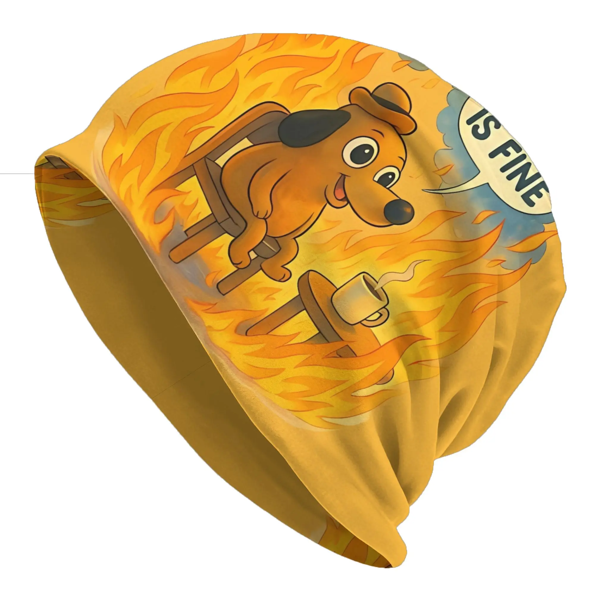 This Is Fine Dog Thin Hat Calm In Flames Iconic Internet Comic Hot Mess Humor Autumn Spring Cap Street Skullies Beanies Caps