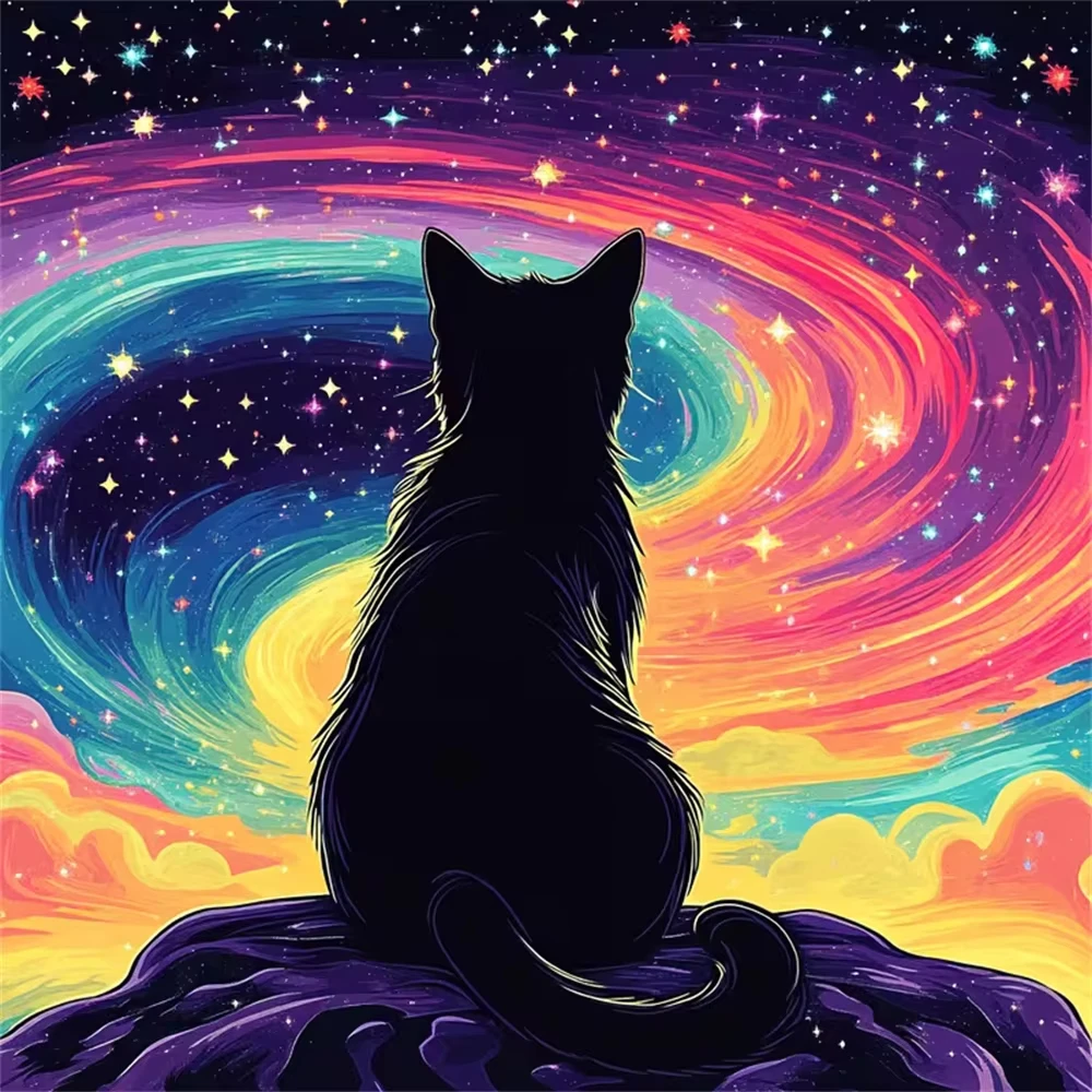 Diamant-Malerei-Sets, Kunsthandwerk, schwarze Katze, Tierbild aus Strass, DIY Diamant-Mosaik, Sternenhimmel, Kreuzstich, Heimdekoration