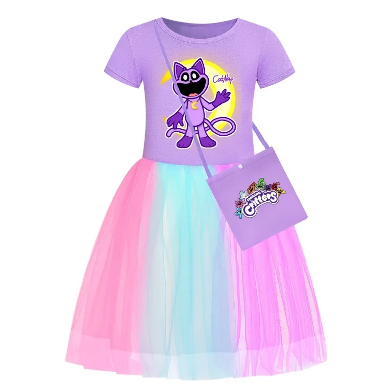 Game Smiling Critters Cat Nap Children Lace Dress Summer Cotton Girl Clothes Princess Rainbow Dress Kid Fashion Clothes Gifts