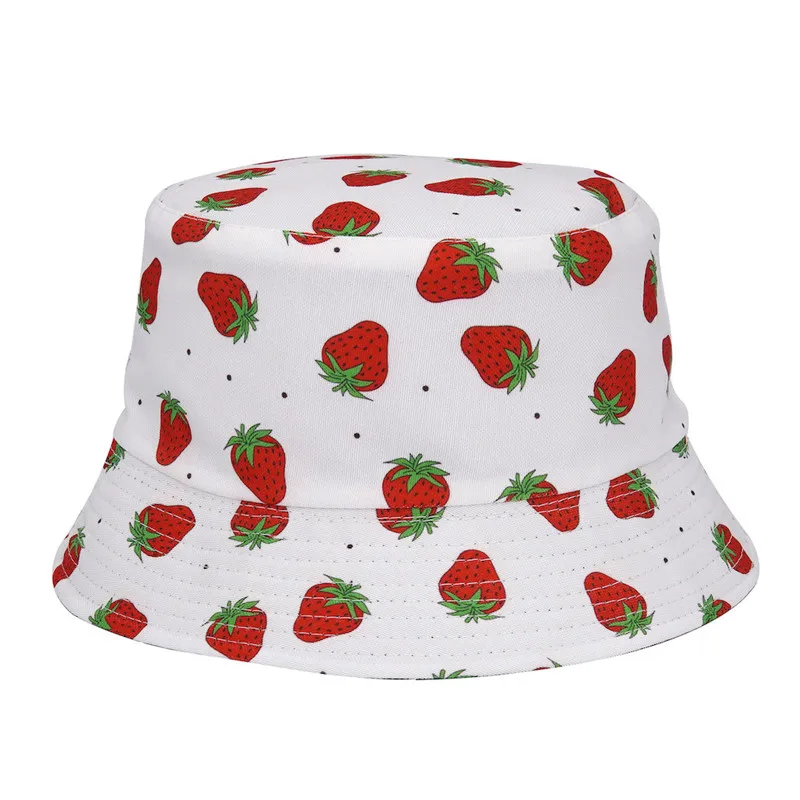 Cotton Fruit strawberry Print Bucket Hat Fashion Joker Outdoor Travel Sun Cap For Men And Women 157