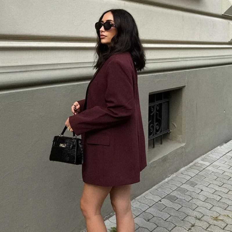 AzaleeKa Blazers Outerwear Office Wear Burgundy Long Blazer Women Formal Casual Blazer Woman Long Sleeve Business Ladies Blazers