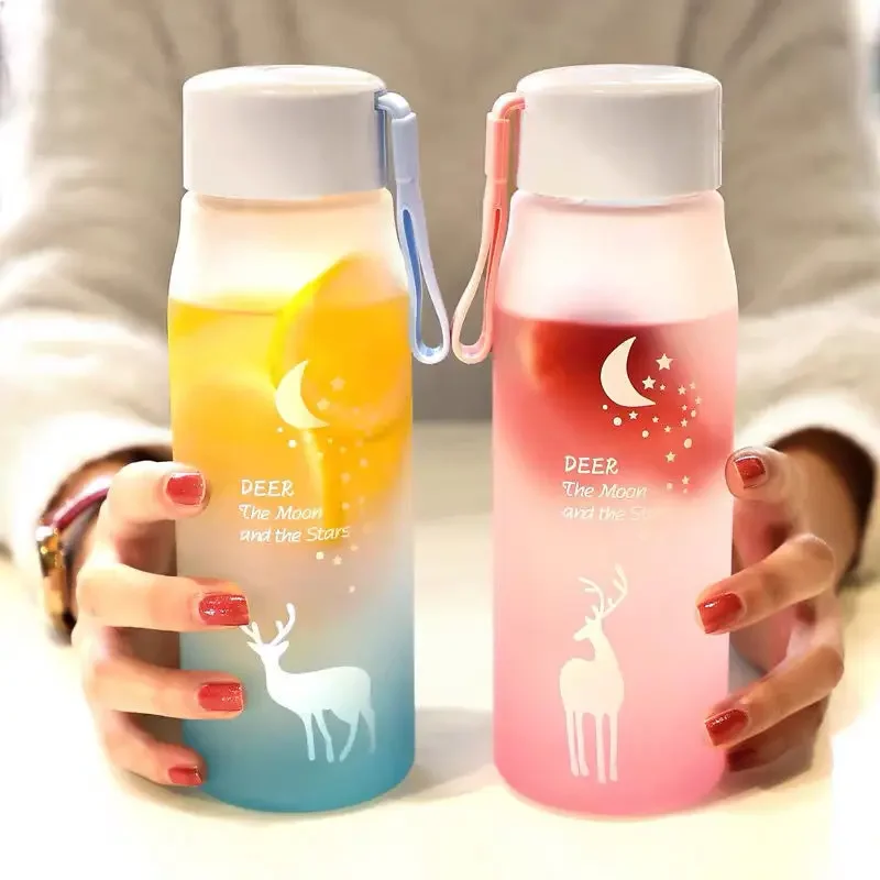 Transparent Summer Small Daisy Flower Plastic Water Cup Outdoor Sports Student Cup Creative Gift Square Bottles Direct Drinking