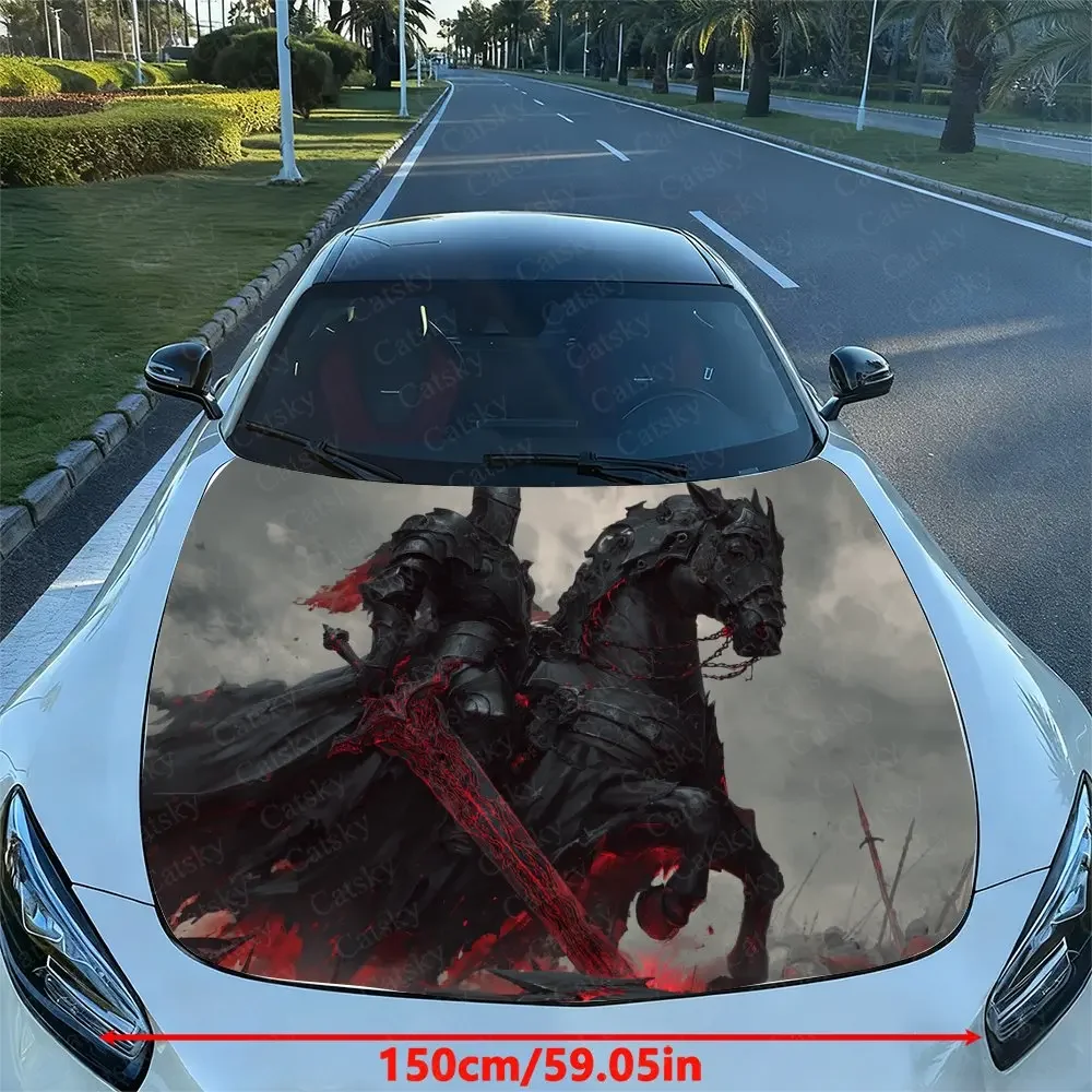 Bloody Sword Knight PVC Vinyl Wrap - Self-Adhesive Waterproof Car Hood & Body Decal Sticker, UV, Cars