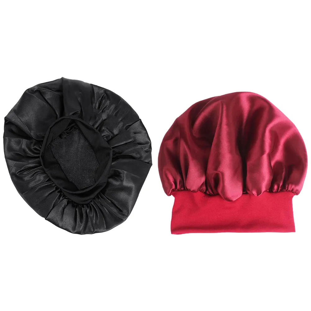 2Pcs Elastic Sleep Hats Wide Brim Hair Care Bonnets Women Chemo Caps Soft Polyester Comfortable for Home