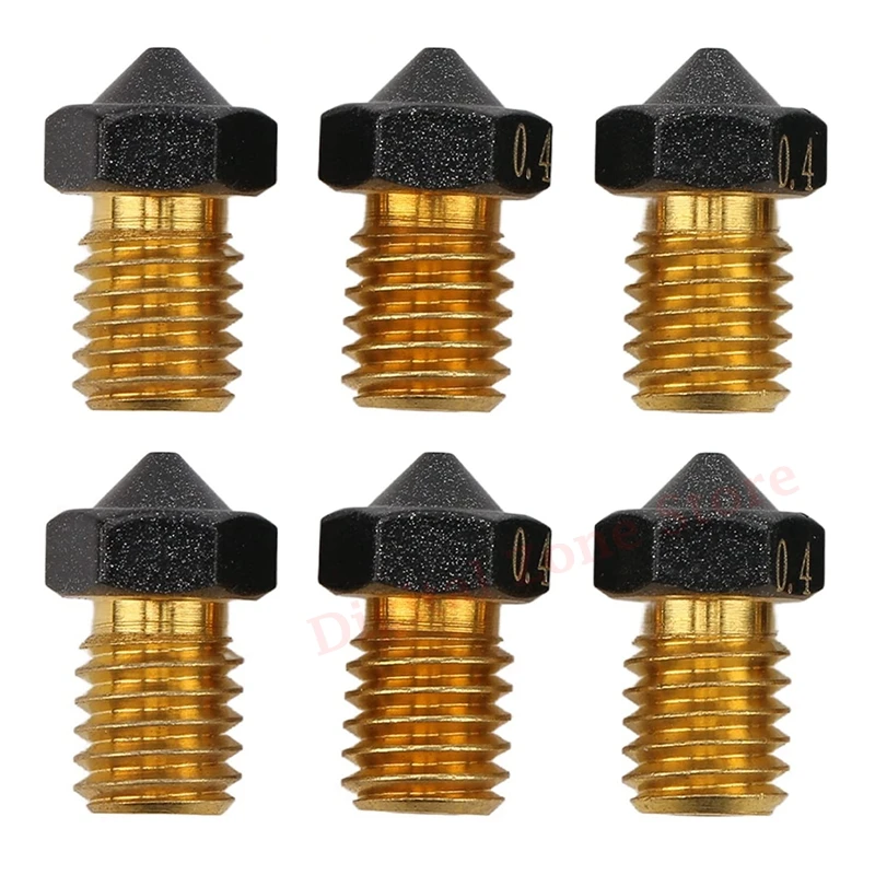 6Pcs V5 V6 Scratch Proof Brass PTFE Coating 0.4mm Hot End Nozzle High Temperature Resistant for 3D Printer 1.75mm Filament