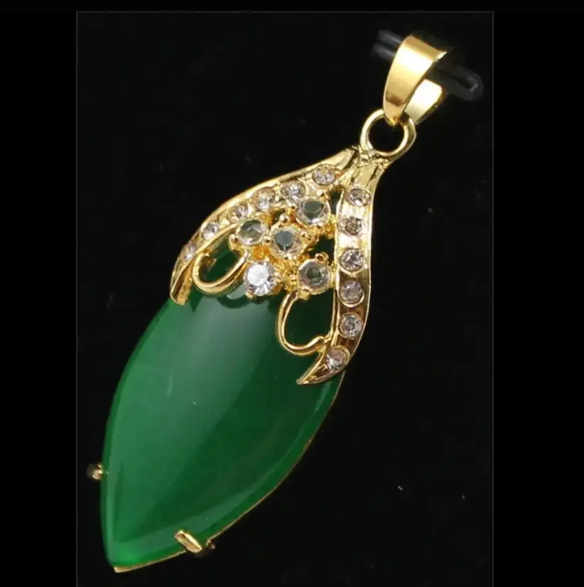 

Женские модные позолоченные аксессуары с микроинкрустацией из белого бриллианта + длинное ожерелье с подвеской из зеленого малайского нефрита с каплями воды