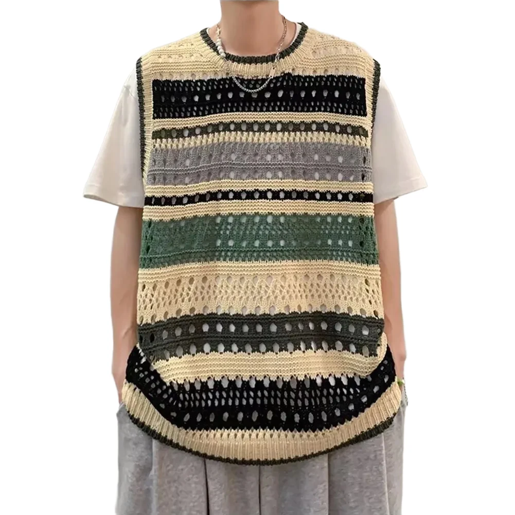 

Мужская трикотажная майка-безрукавка в полоску с круглым вырезом, повседневная, легкая, дышащая, из полиэстера, для лета