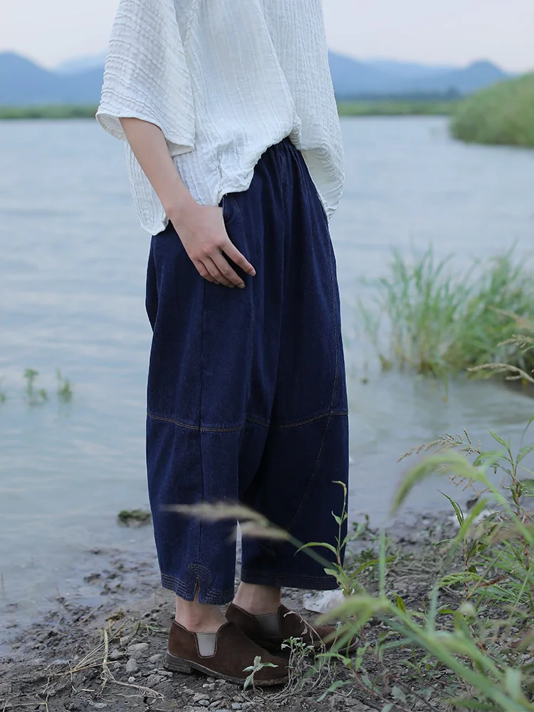 

Джинсы женские свободного кроя из хлопка, осенние, прямые, в стиле ретро, стройнящие, с завышенной талией, длина до щиколотки, цвет «Харбинский синий», чистый хлопок