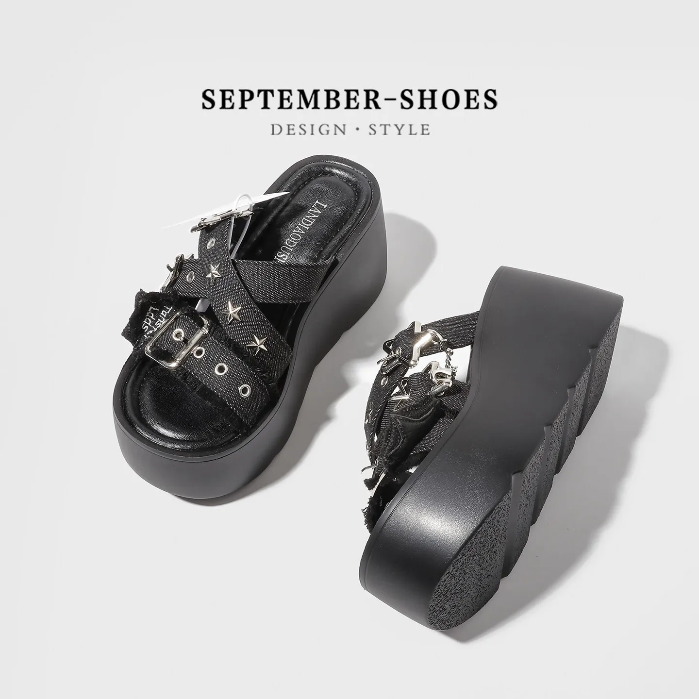 Lolita Girl Tall Slippers For Summer Wearing Sponge Cake Thick Bottom Punk Gothic Subculture Lolita Beach Slippers