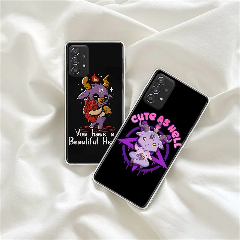 Cute Hell Hail Satan Evil Phone Case For Galaxy S23 S20 S21 FE Plus Samsung S24 S22 Ultra TPU Pattern S10 S10E S9 S8 S7 Edge Cov