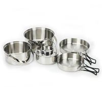 Outdoor camping 304 cookware set, picnic camping outing foldable portable cookware camping stainless steel set pot
