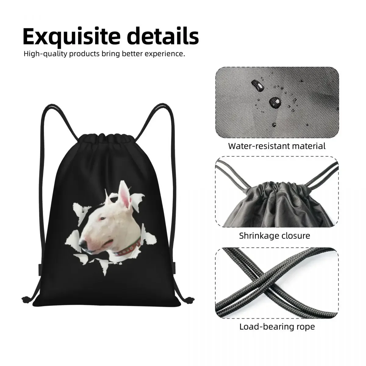 Engraçado Bull Terrier Dog Drawstring Sacos, Dobrável Sports Gym Sackpack, Pet Training Storage Mochilas, Mulheres e Homens