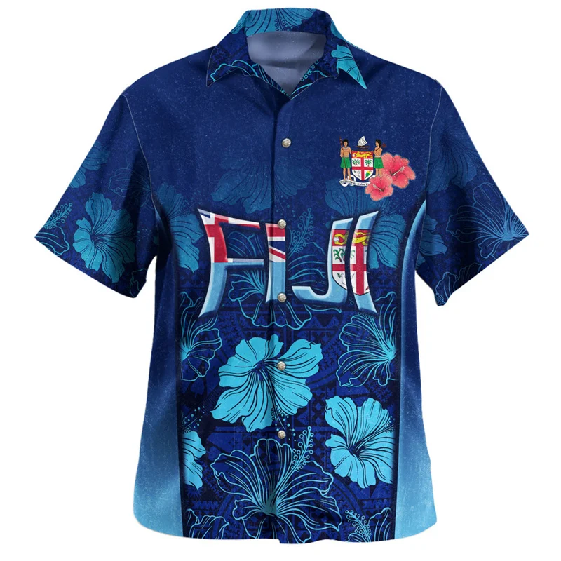 

3d Printed Fiji Hawaiian Shirt For Men Women Aloha Short Sleeves Polynesian Button Shirts Casual Summer Beach Lapel Blouse