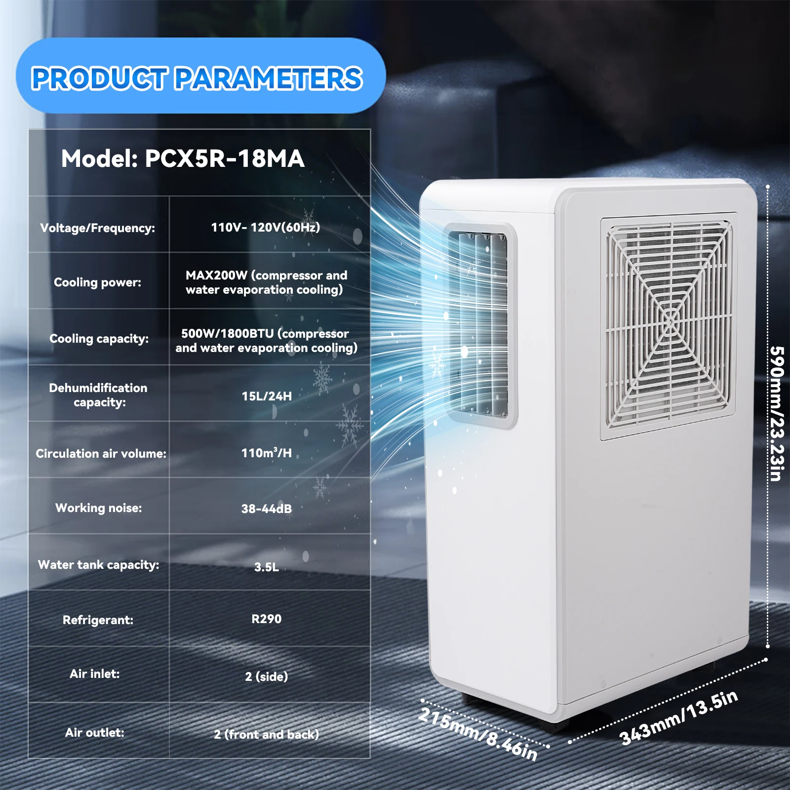 

Portable Air Conditioner Mobile Air Cooler Dehumidifier with 12H Timer Remote Control US Plug No installation required Low noise