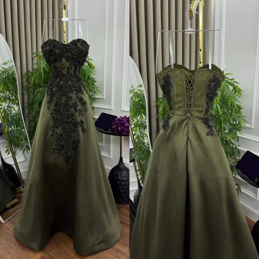 

Customized Charmeuse Beading Strapless Lace-up Evening Dresses For Women Bespoke Occasion Prom Gown Maxi Dress فساتين الحفلات