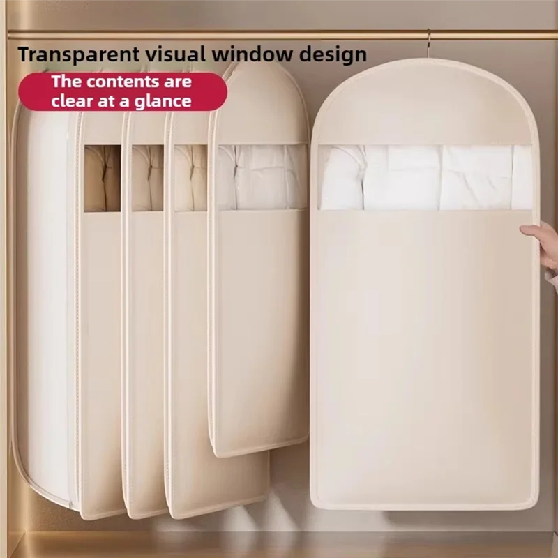 

ABGG-Down Jacket Compressed Dust Cover Wardrobe Clothes Dust Bag Household Visible Transparent Window Hanging Clothes Bag