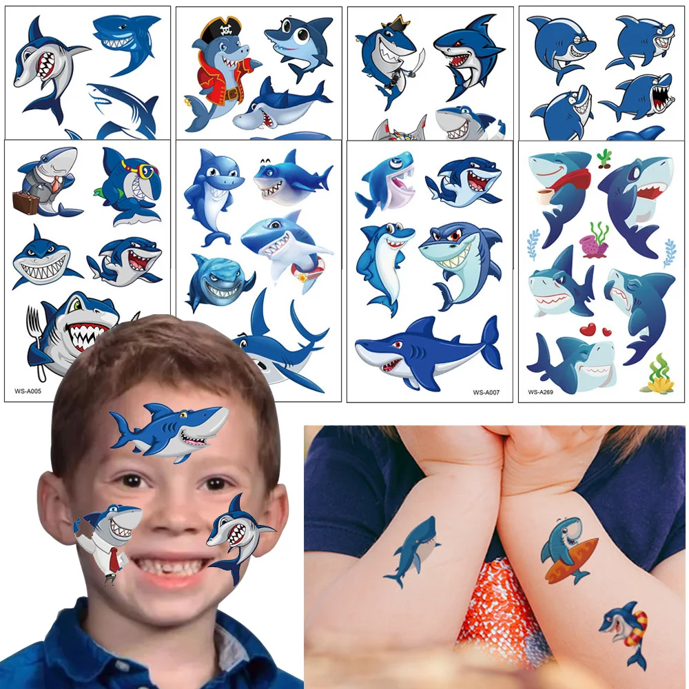 10pcs Under The Sea Animal Temporary Tattoos Shark Fake Tattoo Sticker Waterproof Tatto Hand Arm Foot Child Boy Party Supplies