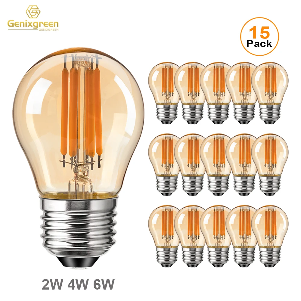 Lâmpadas de globo dimmable do filamento conduzido, ampola pequena, Edison, vidro ambarino, decoração home interna, g45, e27, 2w, 4w, 6w, 220v,