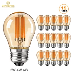 Bombillas LED de filamento para decoración del hogar, bombilla pequeña de luz regulable, 15 piezas, G45, E27, Edison, 2W, 4W, 6W, 220V, vidrio ámbar, 2700K