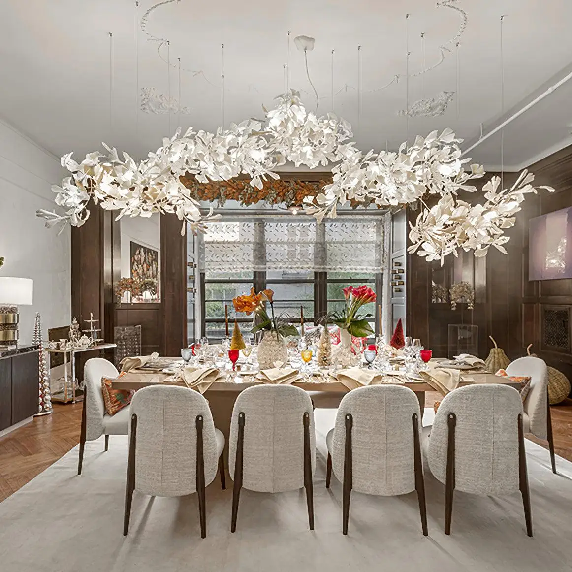 Nordic Ginkgo Leaf Loft Chandelier For Living Dining  Staircase Table Room Hotel Lobby Modern Luxury Crystal Branch Chandelier