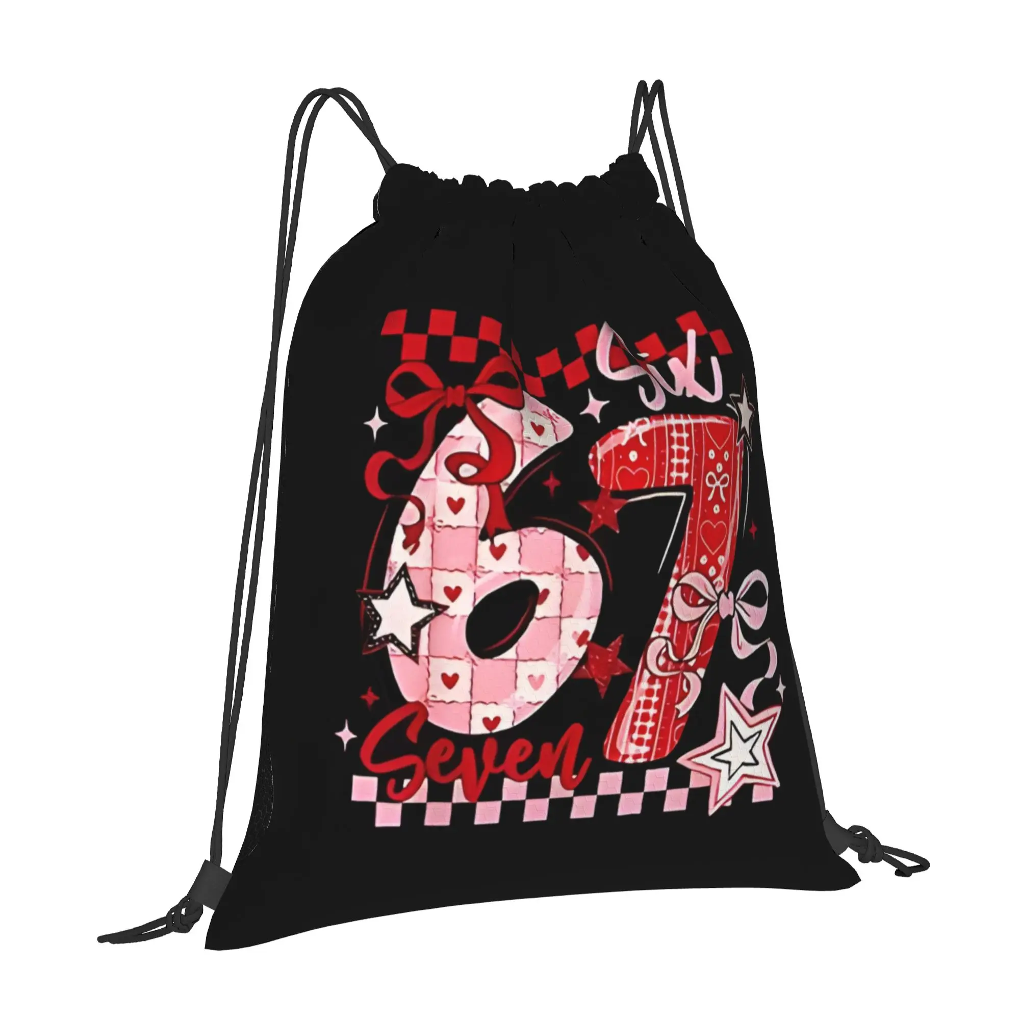 67 Six Seven Hearts Matching 67 Multi-function Pocket Men Women Storage Backpack Teenager Travel Bag Print Drawstring Bags